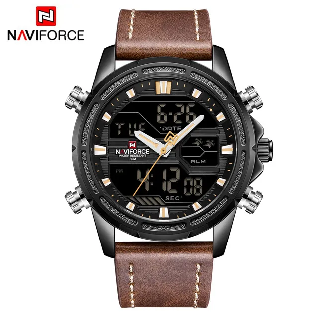brown black NAVIFORCE мужские s часы Топ бренд Роскошные спортивные часы для мужчин двойной дисплей водонепроницаемый кожаный ремешок наручные часы Relogio Masculino часы - Цвет: brown black
