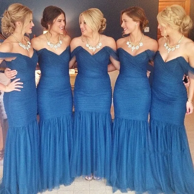 

Sexy Mermaid Bridesmaid Gown Navy Blue/Peach/Ivory/Champagne/Silver/Yellow/Hunter/Lavender/Blue Bridesmaid Dresses Fast Shipping