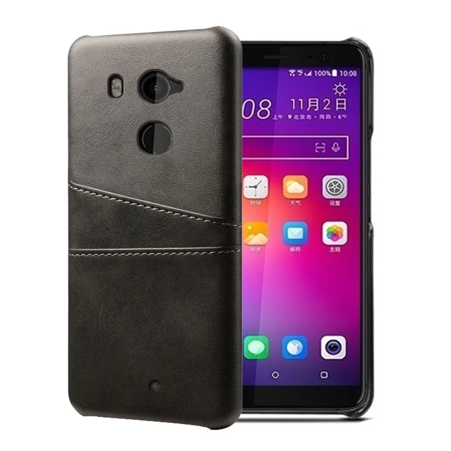 Кожаный держатель для карт чехол для телефона для htc One A9 D12 E9 Plus E9+ M10 Pro M9 Plus U Play Ultra U11 Pro U12 X9 X10 чехол для телефона - Цвет: Темно-серый