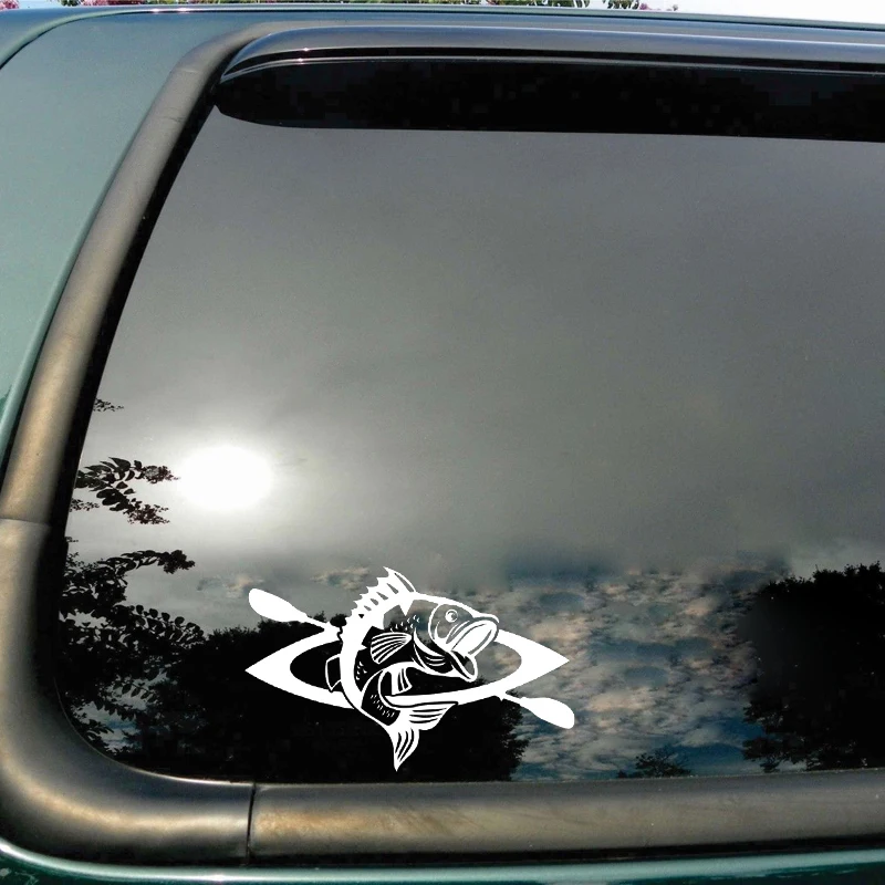 QYPF 17*10.7CM Interesting Exploring Canoe Ahd Fish Decor Car Styling Vinyl C16-1162 | Автомобили и мотоциклы