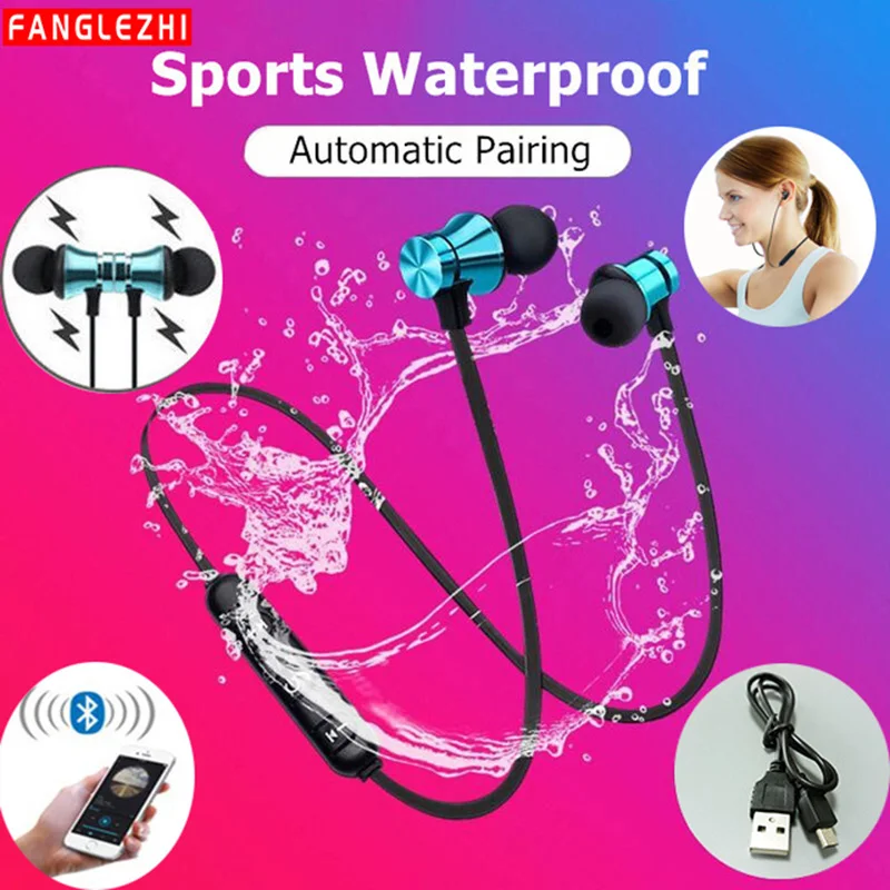 Беспроводные спортивные наушники Bluetooth магнитные стерео водонепроницаемые