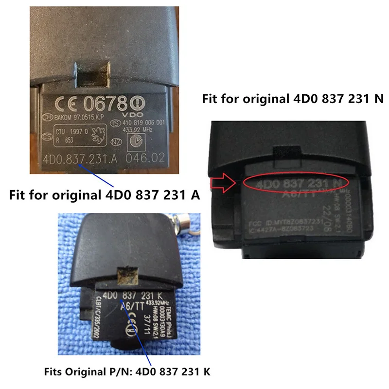 KEYECU 433 МГц ID48 P/N: 4D0 837 231 A/K/N Модернизированный флип 3 кнопки дистанционный ключ-брелок от машины для Audi A3 A4 A6 A8 B5 RS4 RS6 TT Quattro
