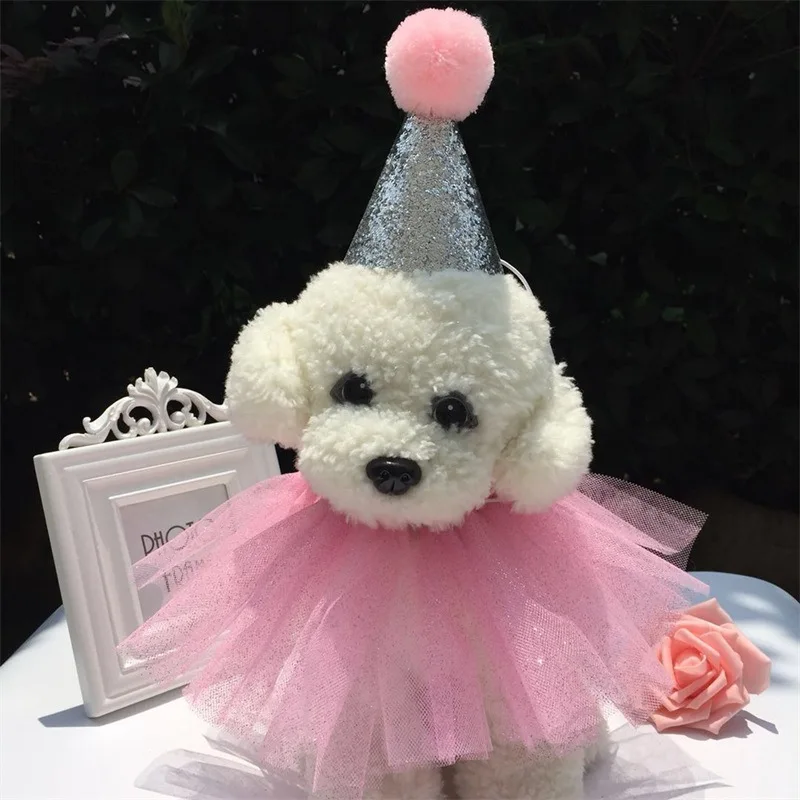 Pink Puppet Dog Cat Birthday Hat Lace Neck Wear Party Caps Ties Fancy Dress Costume Decor Festival Pets Accessories|Аксессуары для