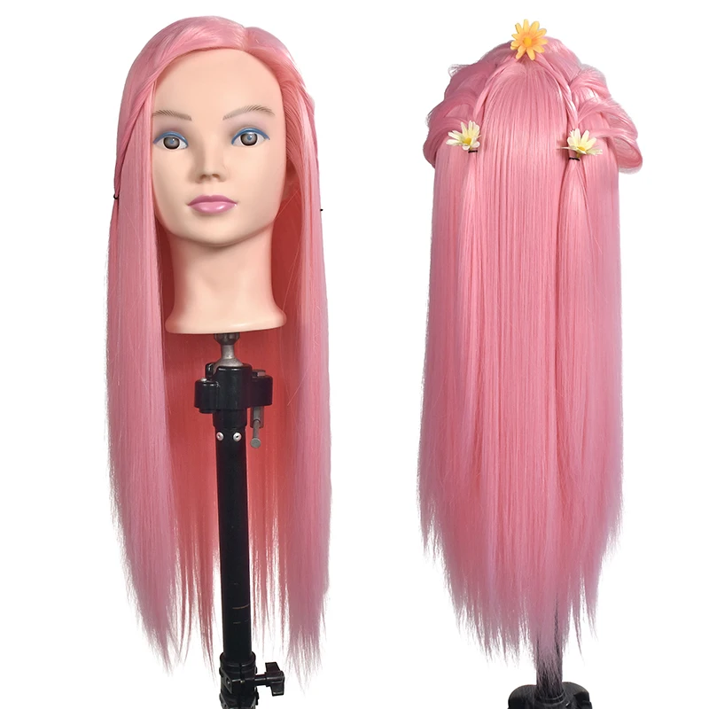 

26" Hairdressing Training Head Model Colorful High Temperature Fiber Long Hair With Clamp Salon Practice Doll Mannequin Head