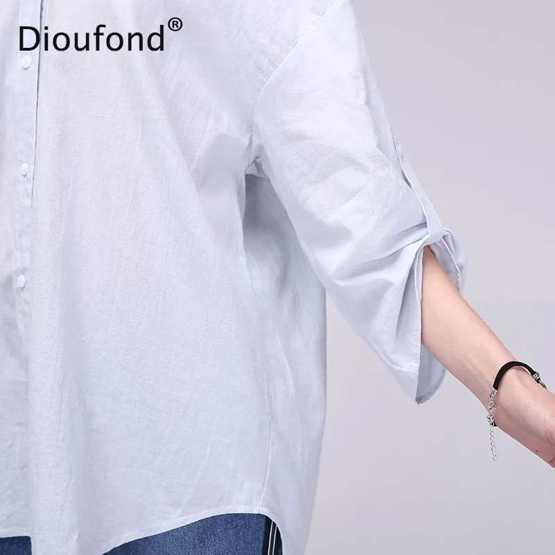 Женская блузка с открытой спиной Dioufond белая Свободная из 2017 хлопка V-образным