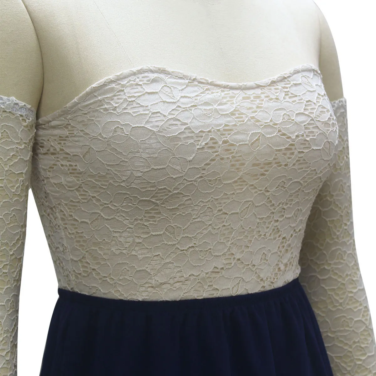 Для женщин с длинным рукавом платье Кружево Slash Средства ухода за кожей шеи плеча