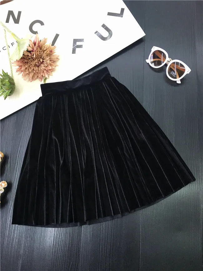 Плиссированная юбка для девочек подростков бархатная принцессы весны и осени