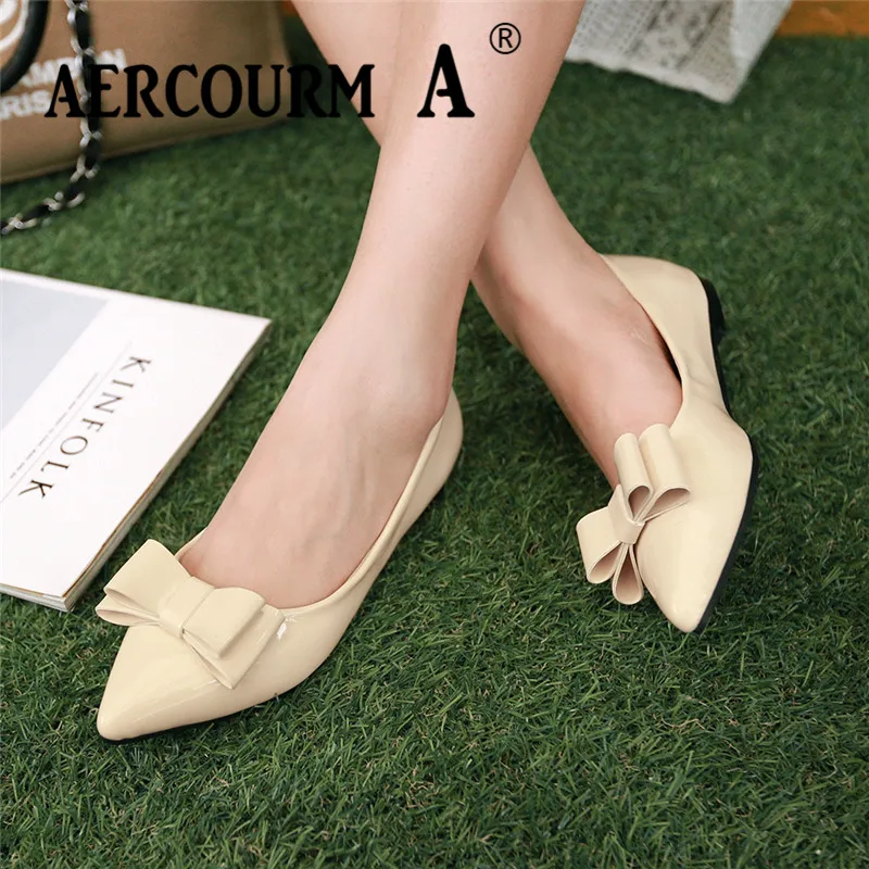 Aercourm A 2018 г. Новые весенние женские туфли на плоской подошве острый носок PU Heather