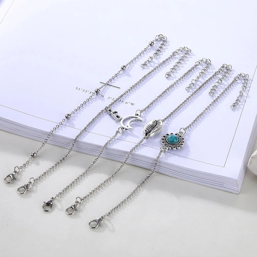 FAMSHIN винтажный Лунная ракушка звеньевые браслеты Набор для женщин бижутерия