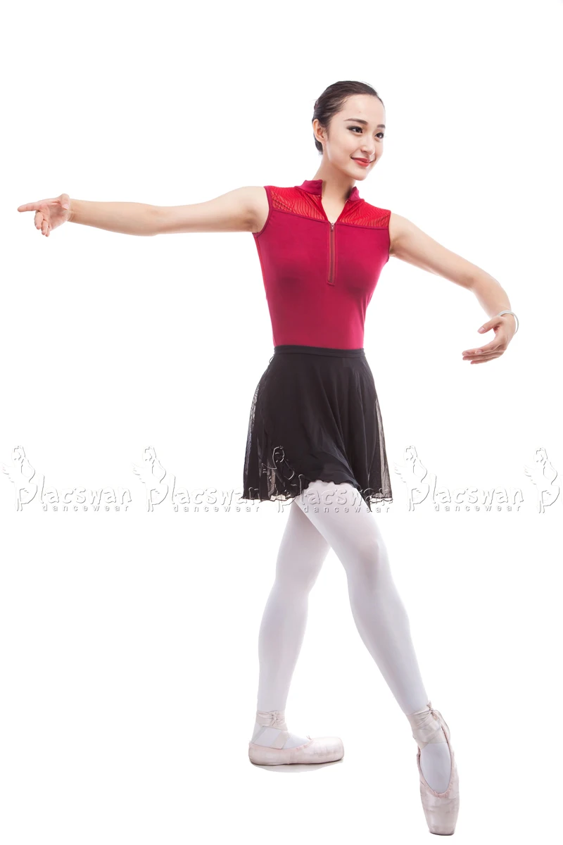 Балетный костюм из хлопка и лайкры на молнии без рукавов с высоким горлом