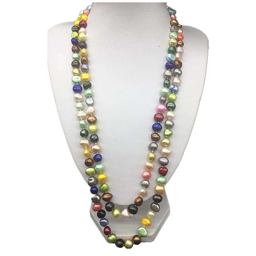 

Handmade String Multi Color Baroque Nugget Real Natural Luster Freshwater pearls Long Wrap Necklace Knotted Women's