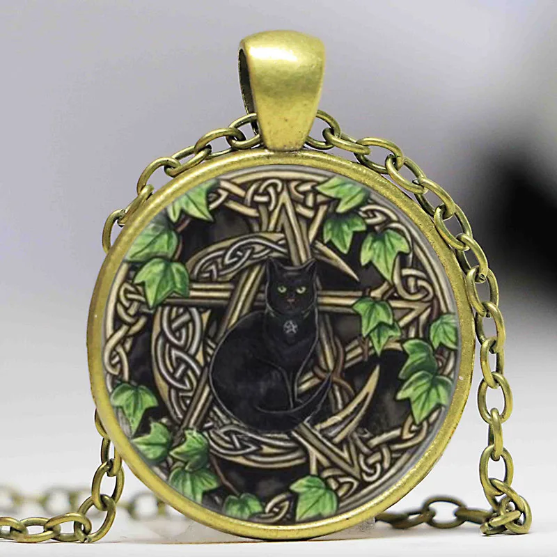 2Antiqure bronze Новинка, Wicca подвеска в виде кошки, ожерелье в виде черного кота, стеклянный купол, фото, ювелирные изделия, подарки для женщин, круглые серебряные ожерелья - Окраска металла: 2Antiqure bronze