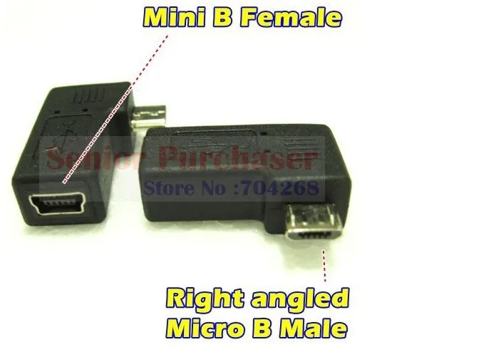 Розничная продажа 10 шт./лот 90 градусов правый угол micro USB B 5pin штекер в mini 5p
