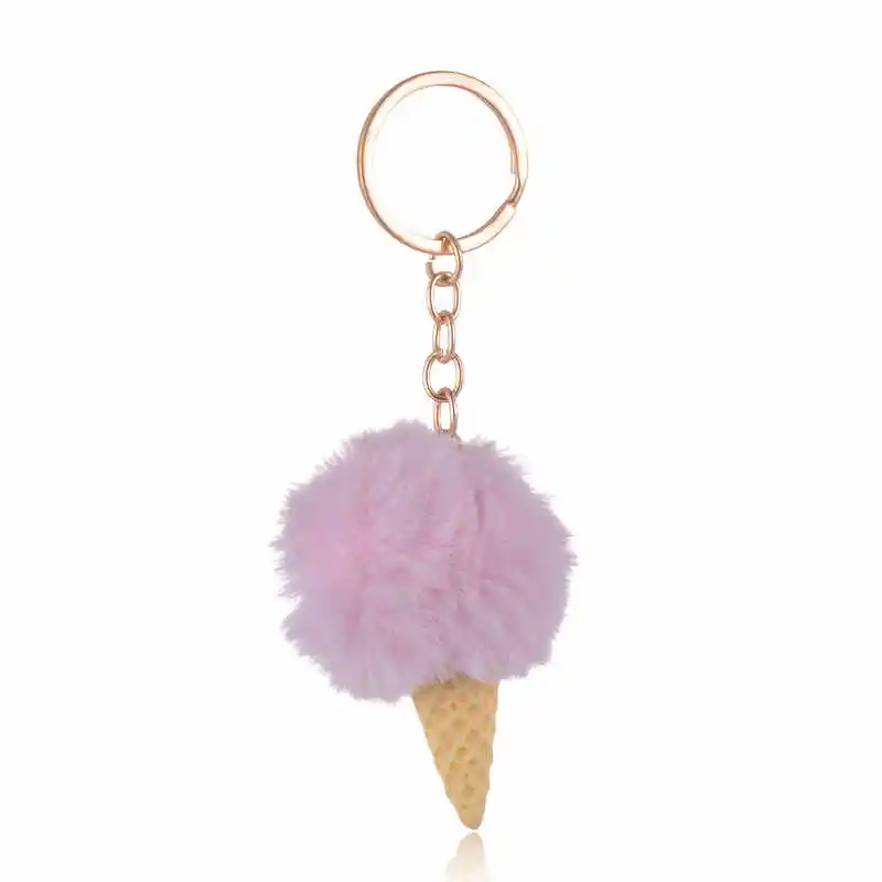 Light Pink SUKI Милый Летний брелок для ключей с изображением мороженого из искусственного меха Pom, брелок для женщин, автомобильный брелок, ювелирное изделие, подарок для детей, Porte Cef - Цвет: Light Pink