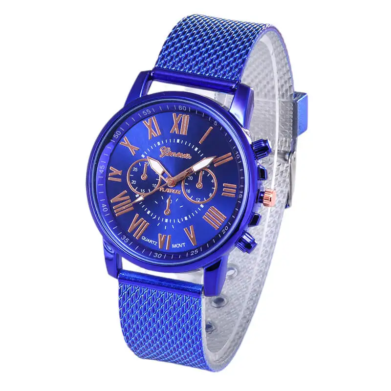 Синий Foloy digital women watches Quality Fashion Geneva Roman Numerals Faux Leather Analog Quartz Ladies watch Bracelet Clock Gift - Цвет: Синий