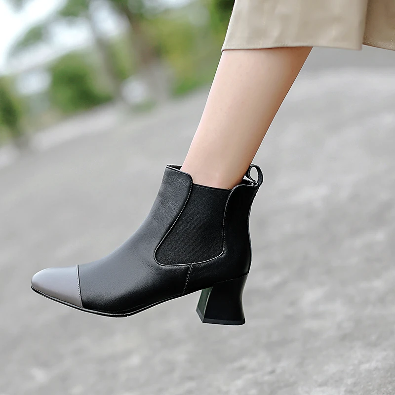 Женские ботильоны ISNOM из натуральной кожи обувь с квадратным носком женские