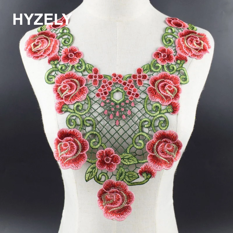 

Craft Pink Floral Embroidery Lace Collar Fabric Trim DIY Embroidery Lace Fabric Neckline Applique Sewing Craft NL184