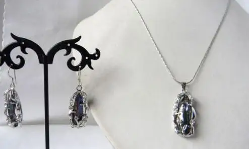 

8 мм x 20 мм черный барокко пресная вода жемчужина Бива циркониевые серьги Цепочки и ожерелья набор