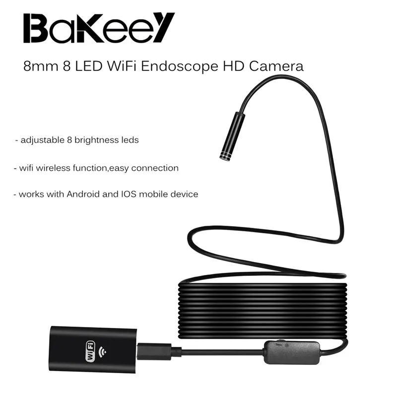 Высокое качество Bakeey 8 мм 8 Led WiFi эндоскоп HD камера бороскоп водонепроницаемый жесткий кабель для Android для IOS для портативных ПК