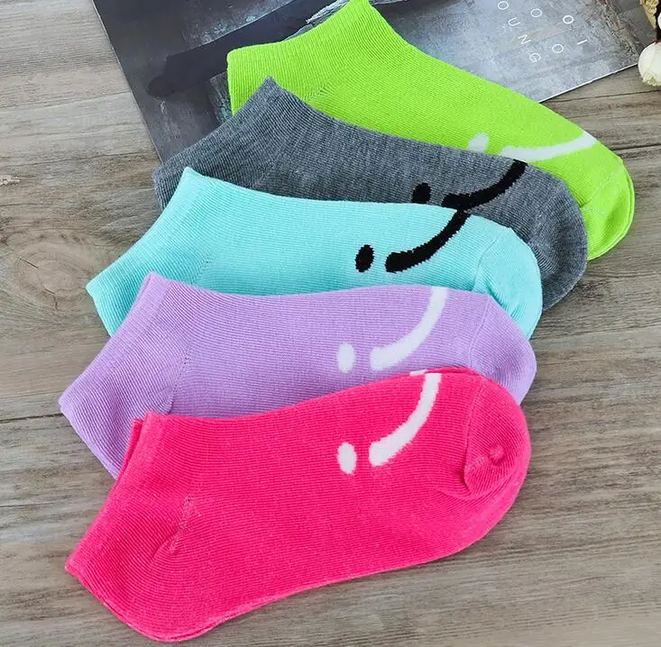 Бесплатная доставка женские носки-тапочки с рисунком смайлика короткие 100%