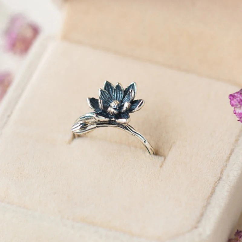 Мода цветок лотоса Открытое кольцо Для женщин ретро Стиль Леди предотвратить