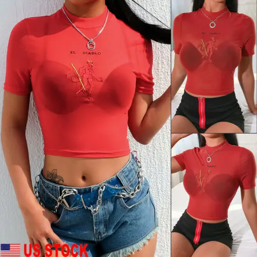 2019 женская сексуальная прозрачная футболка с коротким рукавом топы облегающий