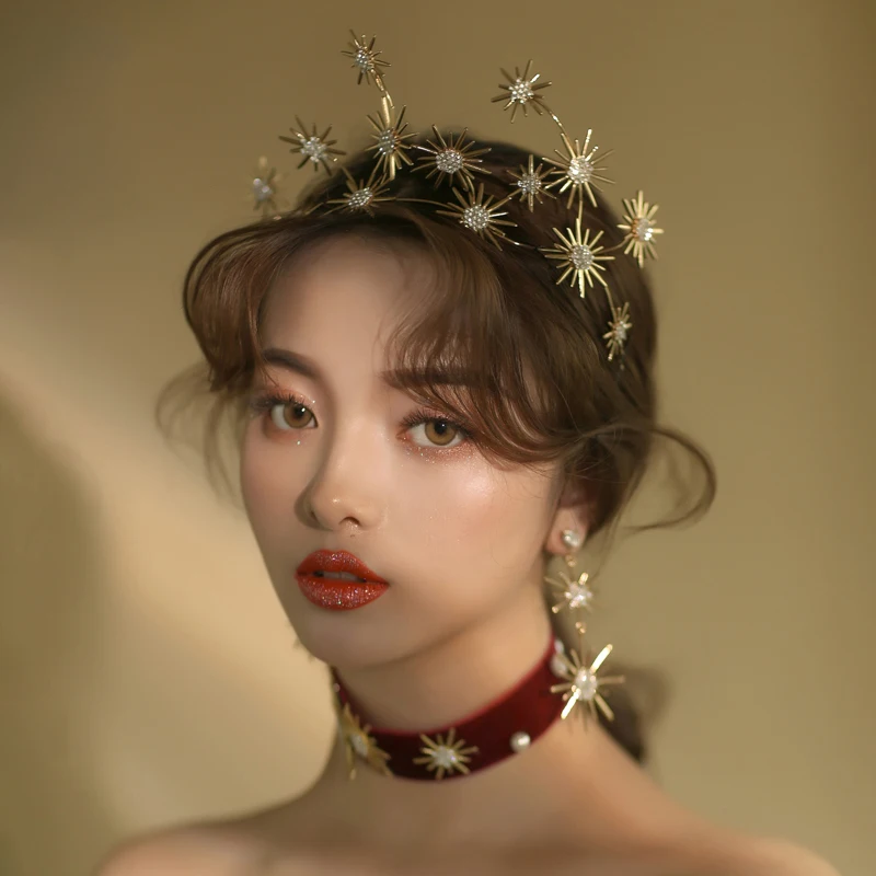 HIMSTORY Звездные повязки для волос невесты диадемы и короны Подсолнух RhinestoneWedding аксессуары для волос Ювелирная тиара De Noiva