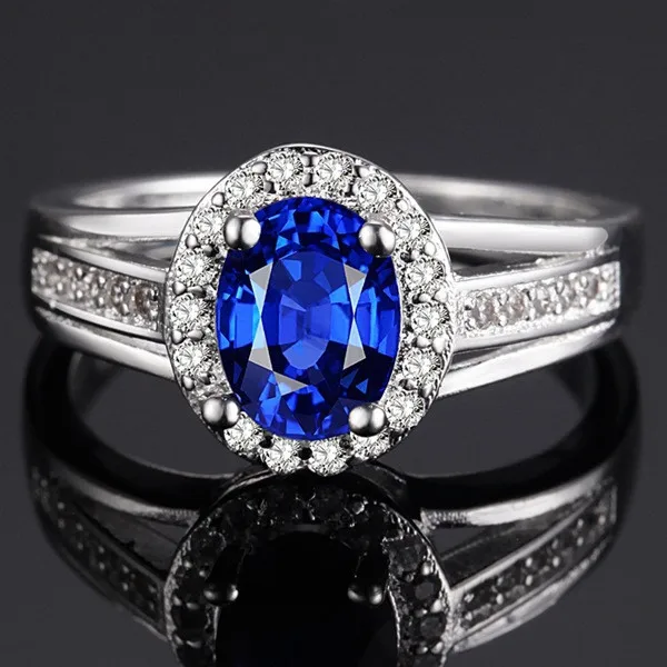 Vinnago Women's Anniversary Rings Silver Plated Marked 925 CZ Halo Colored Crystal Ring Female Jewellery Red Blue Green Purple |
