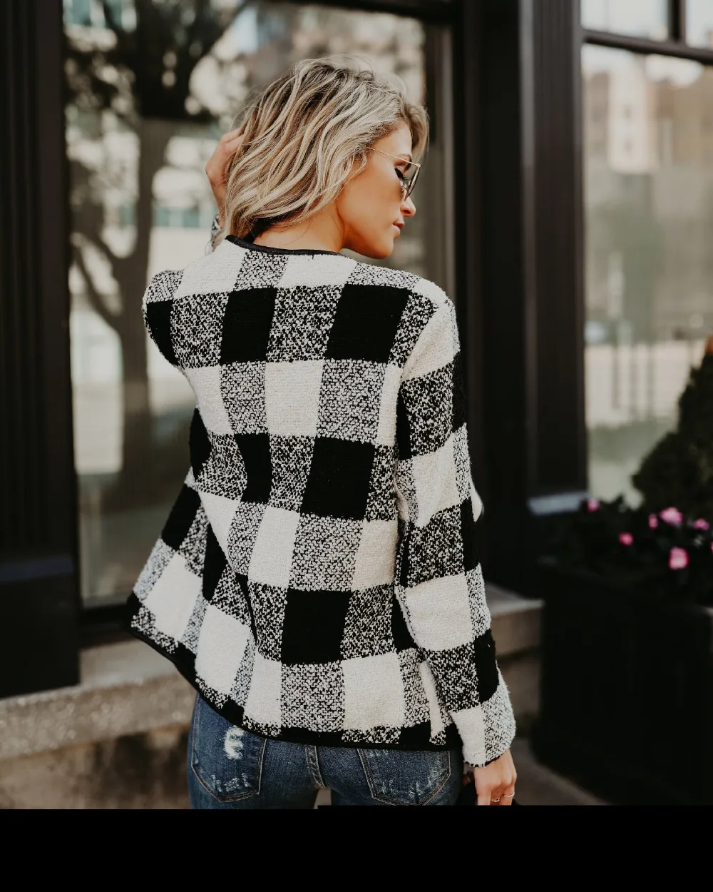 

New Fashion Women Jackets Autumn Spring Outwear Long Sleeve Woolen Plaid Coat Keep Warm Cardigan Cashmere Coat Jacket Blusas