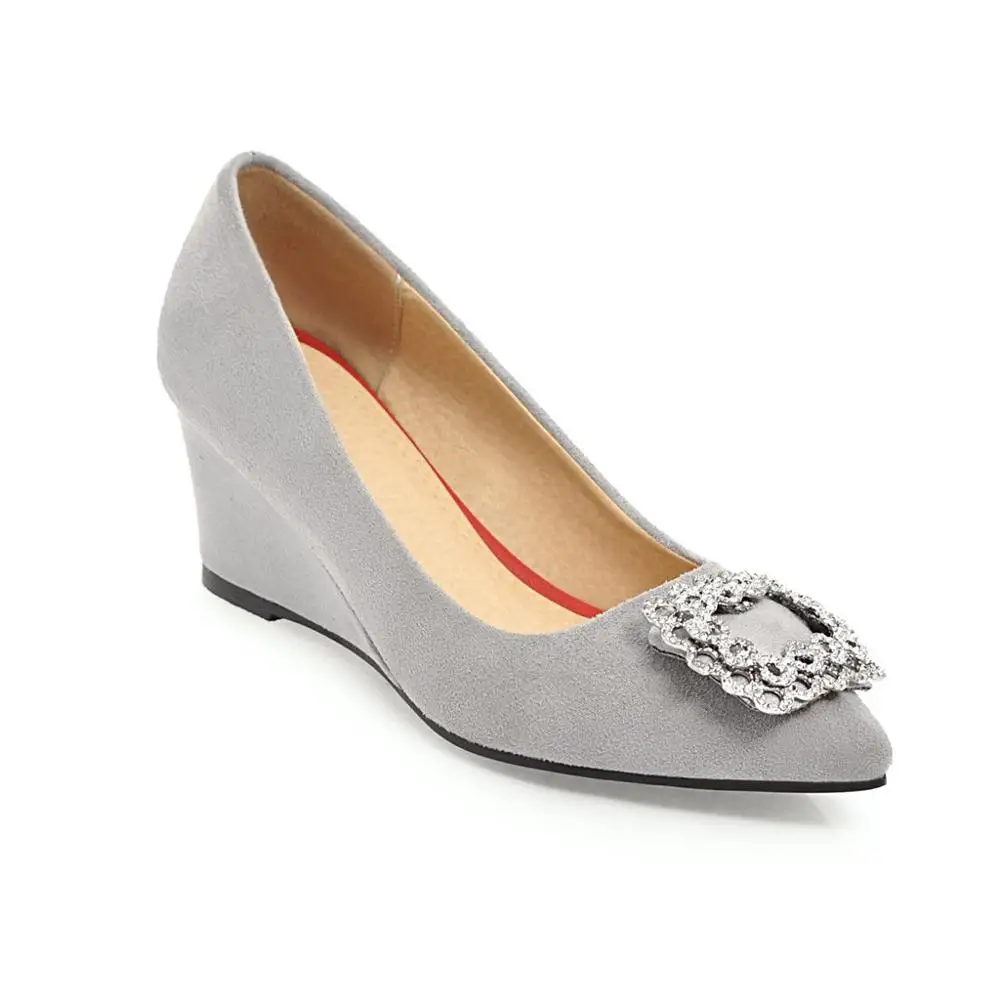 Black 6cm Женские изящные тонкие туфли на танкетке с каблуком 6 см/3 см, украшенные кристаллами г. Новая Брендовая обувь с узким острым носком, большие размеры 3-43, слипоны из флока - Цвет: Black 6cm