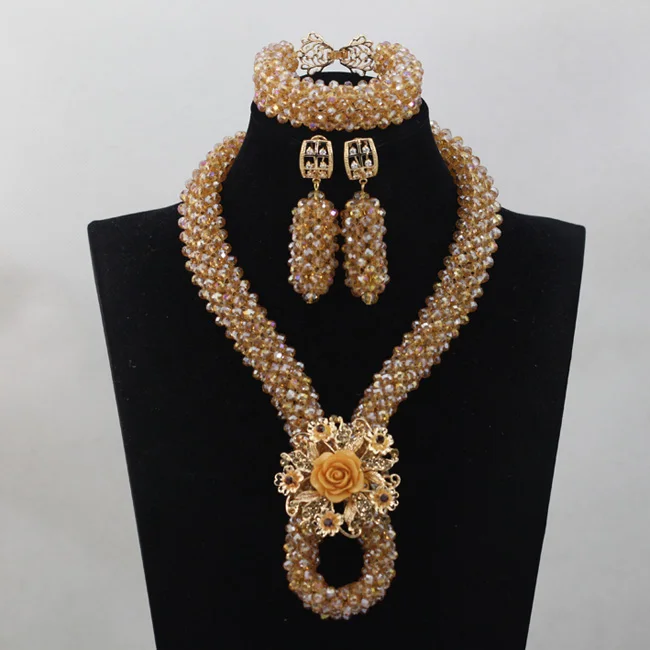 Комплект из колье и серёг золотого/шампанского|necklace set|bead necklace setafrican bead sets |