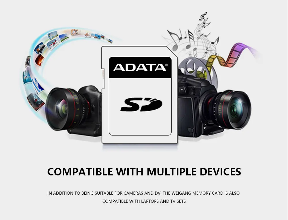 Adata разъем для SD карты со шлейфом 8 Гб оперативной памяти, 16 Гб встроенной памяти, 32 ГБ, 64 ГБ, 128 ГБ 256 Class10 слот для карт памяти C10 R80mb/s USH-1 Поддержка для Камера