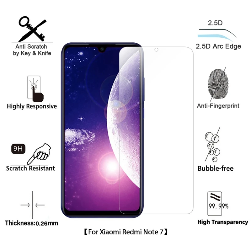 Закаленное стекло 2.5D 9H для Xiaomi Redmi Note 7 Защитное экрана с изогнутыми краями |