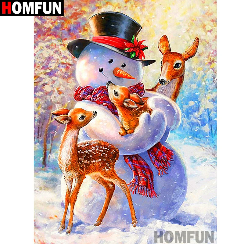 Алмазная 5D картина Снеговик олень HOMFUN полностью квадратная/круглая вышивка для