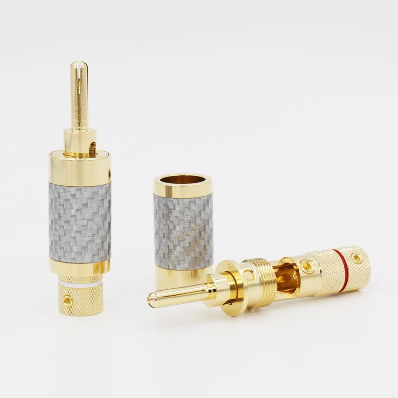 

4pcs X Hifi Gold Plated Carbon Fiber Speaker Cable Wire Banana Plug Connector 7mm