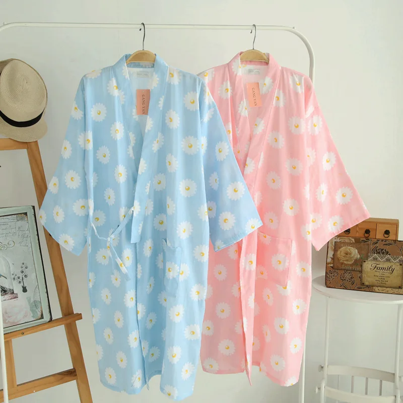Японские пижамные комплекты простое кимоно хлопок Yukata милая свободная ночная