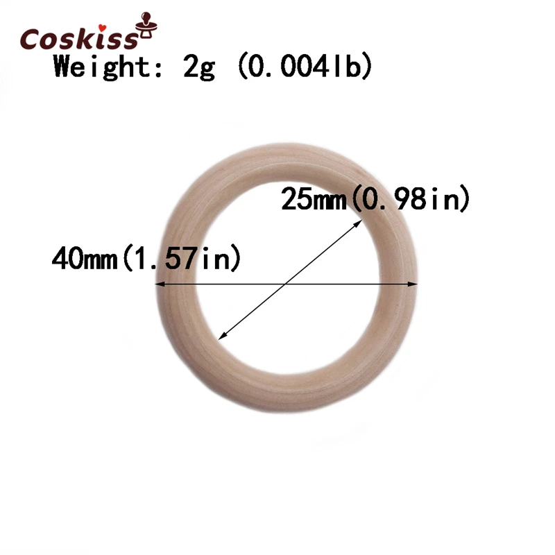 Mordedor de juguete Montessori para beb&eacute;, accesorios org&aacute;nicos de dentici&oacute;n infantil, collar de anillo de madera natural, 40mm (1,57 ''), 20 Uds.-4