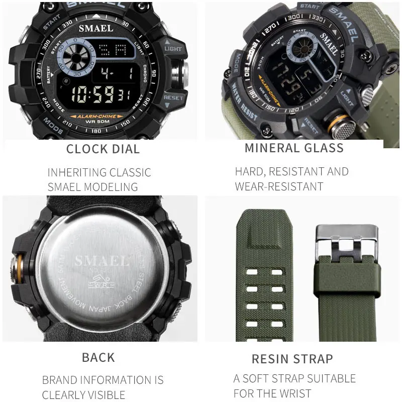 SMAEL 8010 наружные спортивные цифровые мужские наручные часы с большим циферблатом