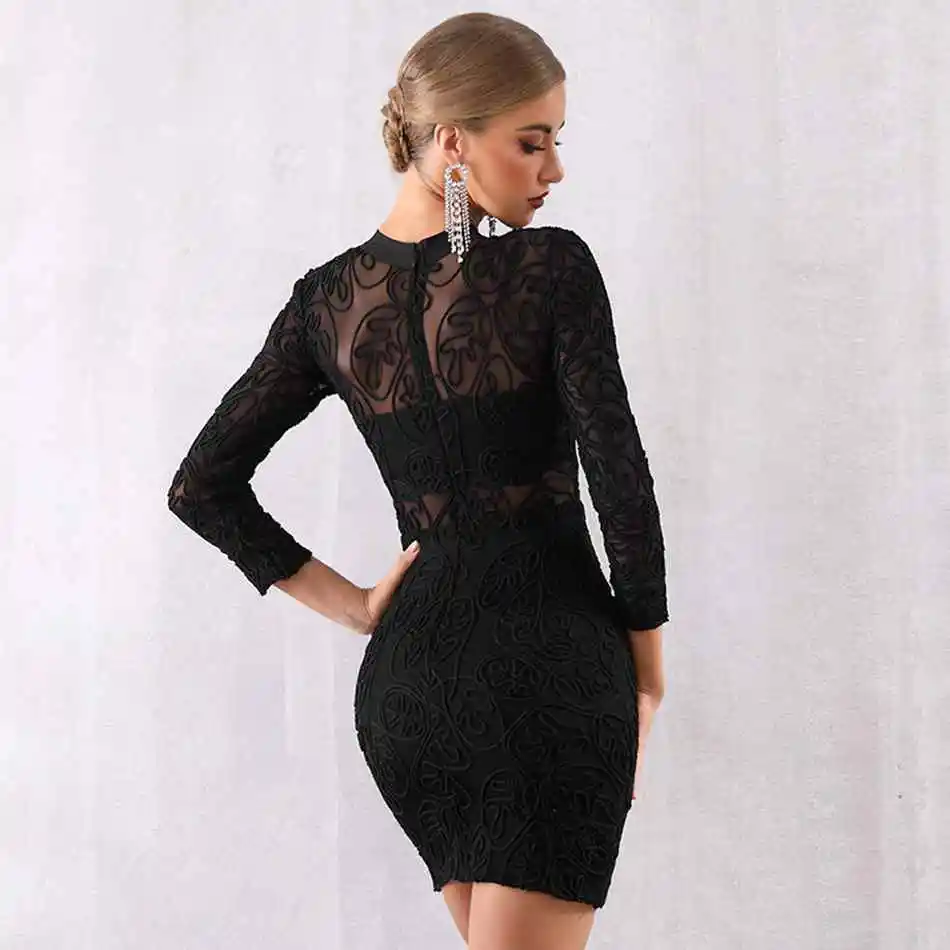 Женское вечернее облегающее платье adyce черное кружевное с длинным рукавом и