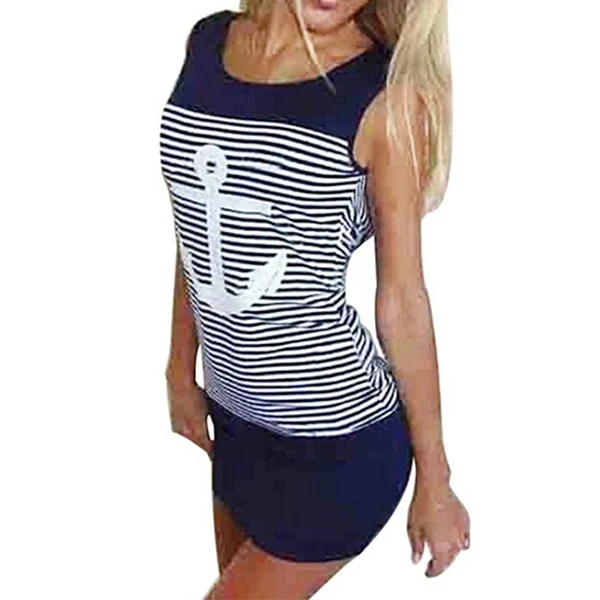 Мода 2017 г. женские якорь Полосатое платье для мамы и дочки без рукавов с О