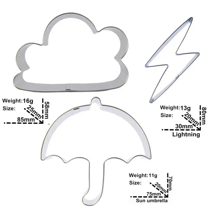 Cloud Lightning зонтичная форма 3 шт. формы для резки печенья инструменты выпечки мягкие