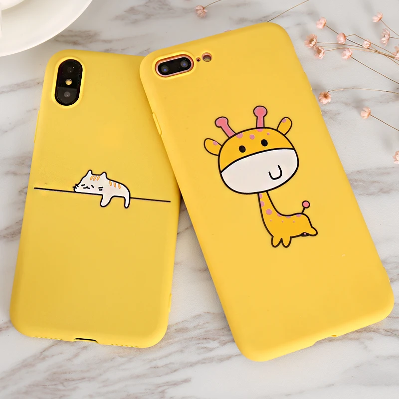 Милый желтый чехол с жирафом котенком для iPhone X XR XS Max 5 5S SE 6 6S 7 8 Plus iphone 11 Pro оболочка