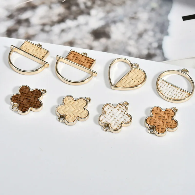 Праздничные стильные серьги из ротанга соломы и сплава DIY аксессуары Персиковое