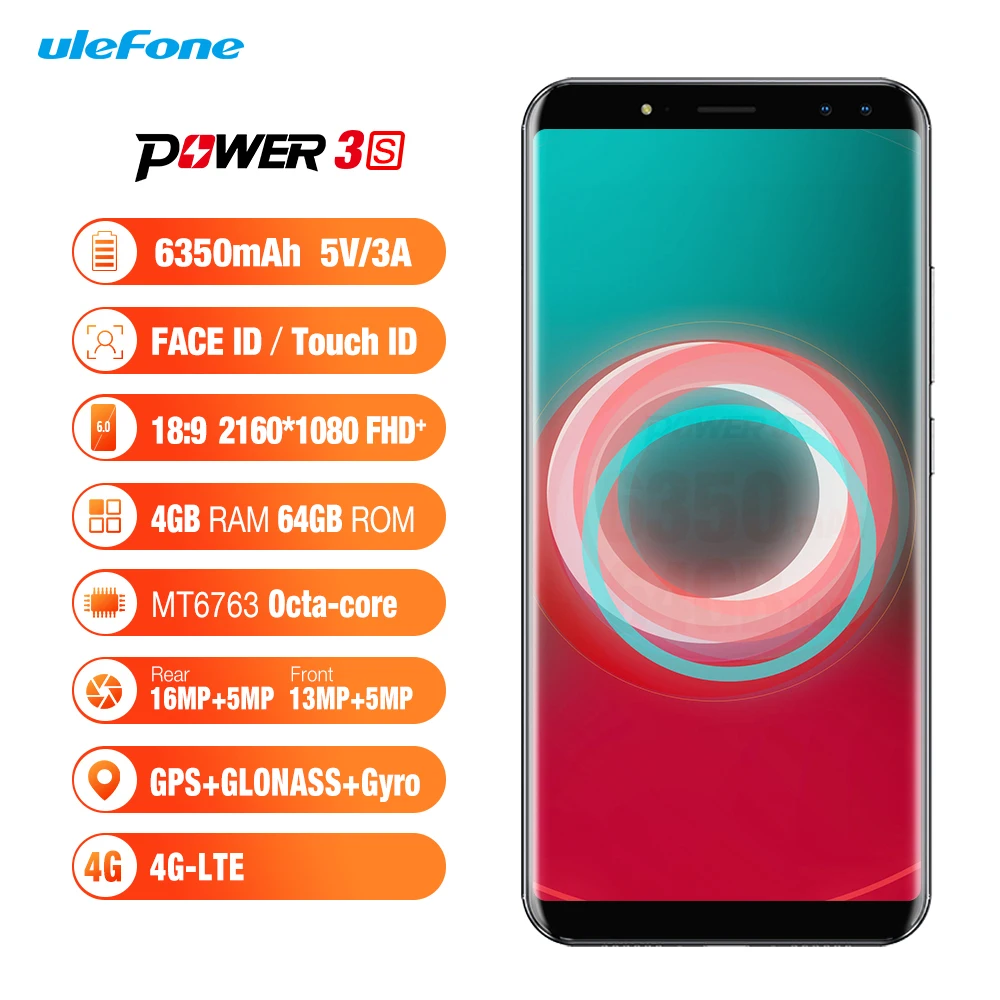 Смартфон Ulefone Power 3S 6 0 &quot18:9 FHD + Android 8 1 Восьмиядерный MTK6763 4 Гб 64 ГБ 16 Мп камеры 6350