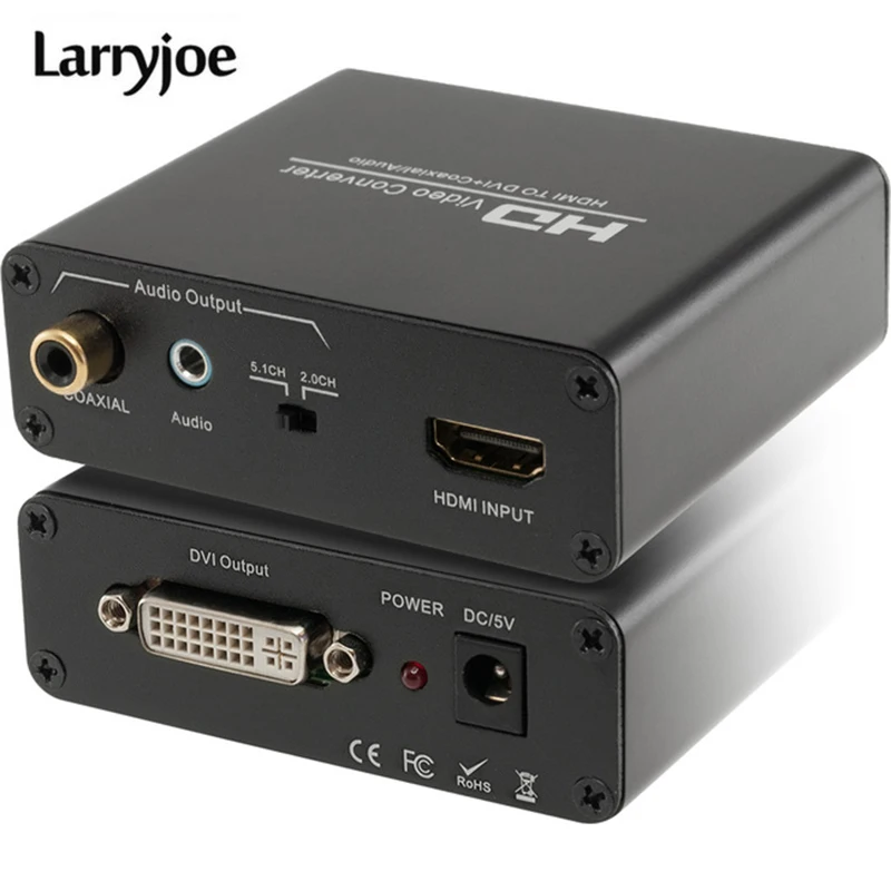 Larryjoe HDMI к DVI адаптер с адаптером питания стерео аудио сплиттер конвертер HDCP