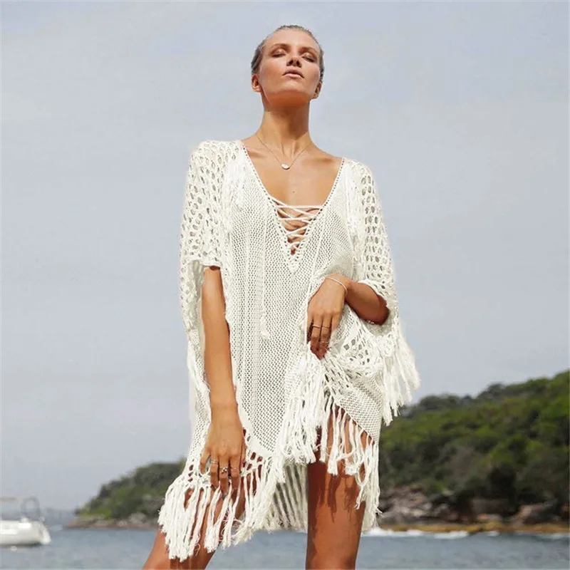2019 бикини накидка для женщин летнее пляжное платье открытая кружевная