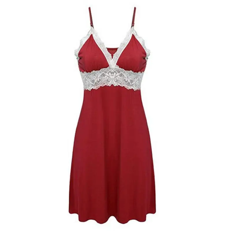 

Sexy Sling Lace Nightgowns Women's Summer Sleepwear Faux Silk V-Neck Nightdress