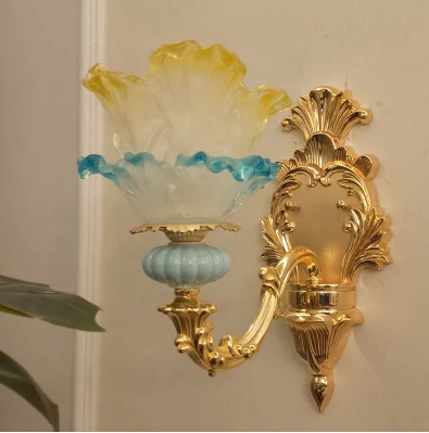 1 lights wall lamp Французская роскошная хрустальная люстра гостиная кристалл освещение спальня Европейский стиль ручная роспись цинковый сплав люстра лампа потолочная люстра хрустальная люстры потолочные для гостинной люстра на кухню - Lampshade Color: 1 lights wall lamp