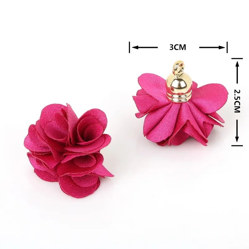 Fuchsia Новая мода 10 шт/партия смешанный цвет 3x2,5 см ткань цветок подвески в форме кисточек для самодельный Брелок сотовый телефон ремни серьги изготовление - Цвет: Fuchsia