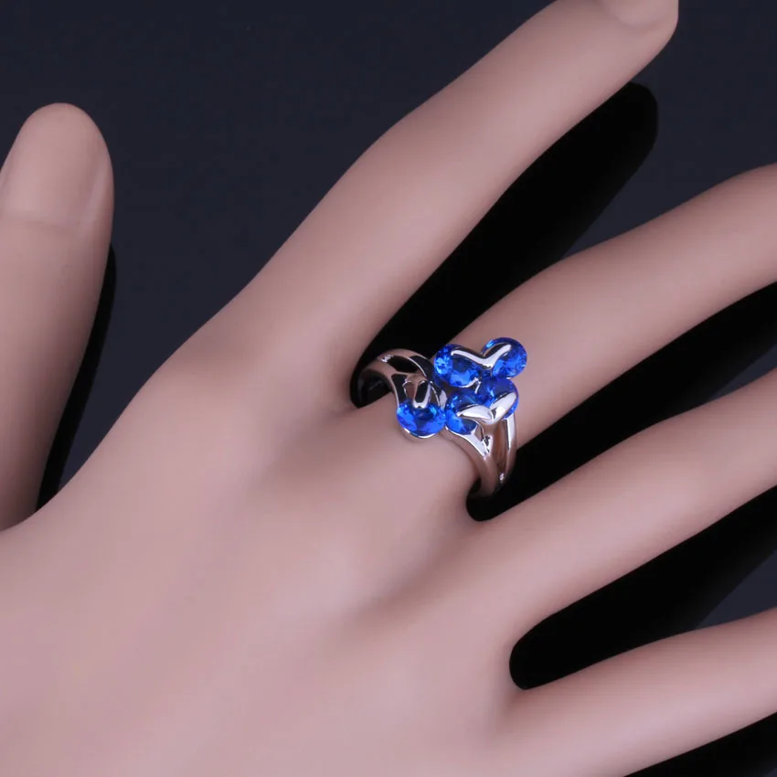 Женские кольцо из стерлингового серебра 925 с круглым синим фианитом V0416